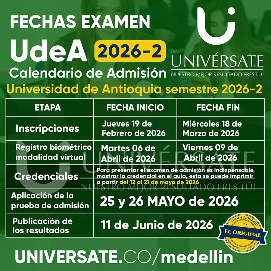 Fechas calendario examen Universidad de Antioquia 2026 -2