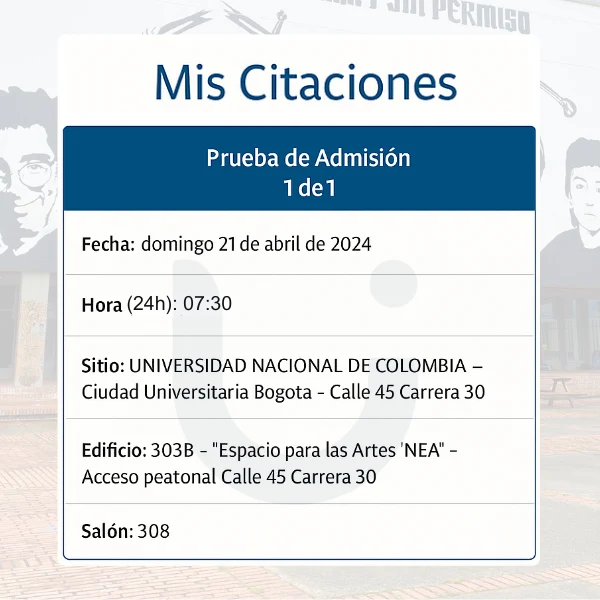 Hora y fecha citación Universidad Nacional de Colombia