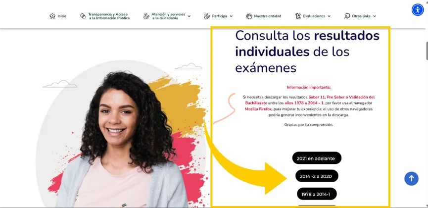 Opciones para consulta de acuerdo al año de la prueba ICFES