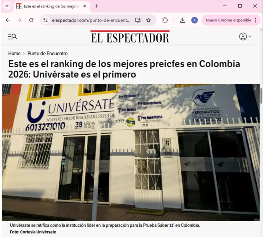 Pantalla pagina web del periódico EL ESPECTADOR